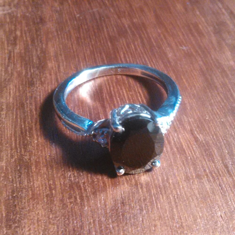 Thai Black Spinel and White Zircon Platinum Bond Ring (Size 7)